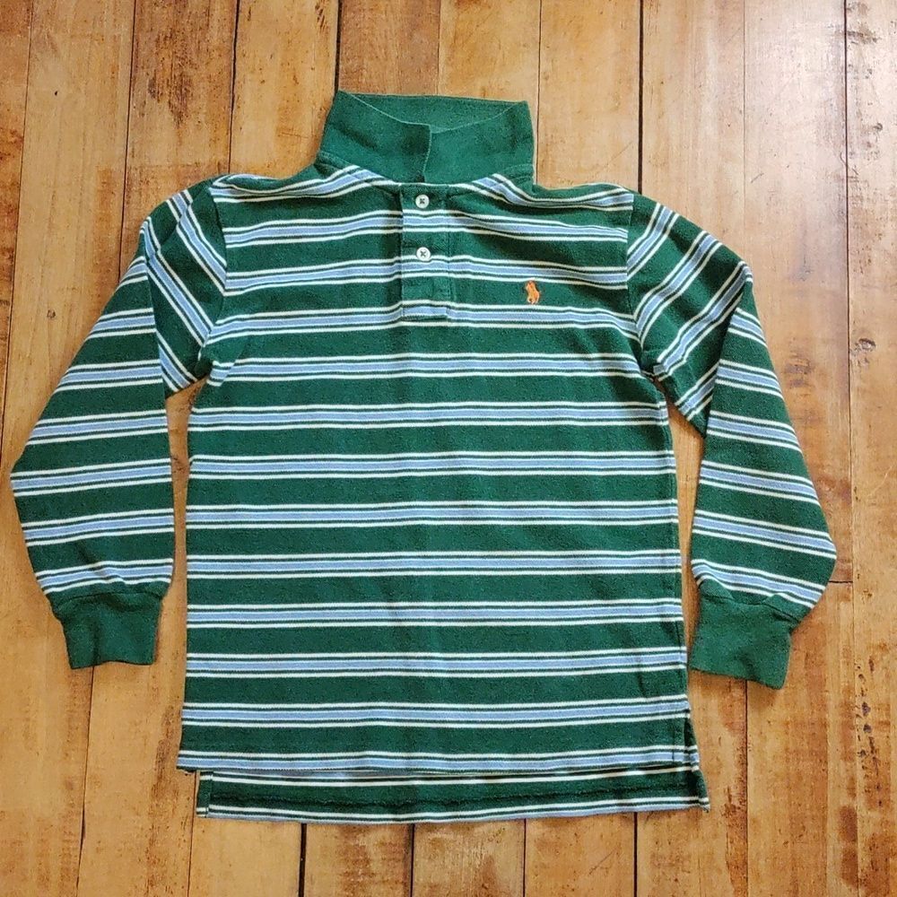Polo Ralph Lauren Shirt Size 8 to 10 Long Sleeve Green Blue Spring Easter Cotton